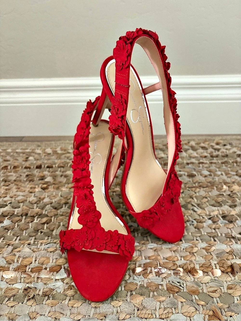 Jessica Simpson Red Suede Jylia 3D Flower Dress Sandals Size US 8.5